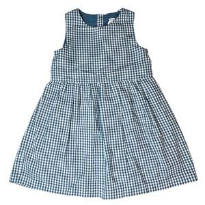 NWT Polarn O. Pyret Girls Blue White Checked Sleeveless Cotton Dress Size 4-5